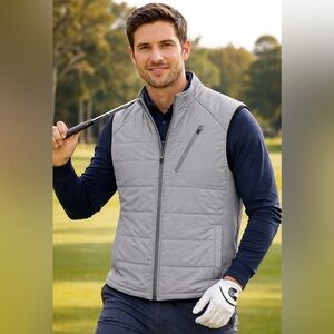 PGA TOUR Men's Gray Quilted GOLF Vest Lightweight Zip Performance Layer Sz S